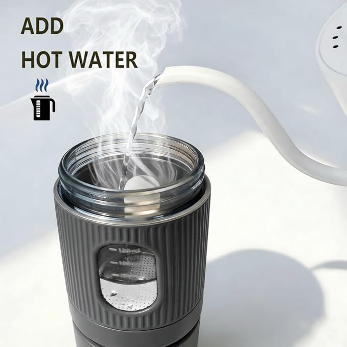 Portable Electric Coffee Maker (No Self-Heating, Requires Hot Water) – Compatible with K-Cup & Ground Coffee, 5oz Reservoir, Fast Extraction Single Serve Brewer for Camping, RV, Travel, Office – Black