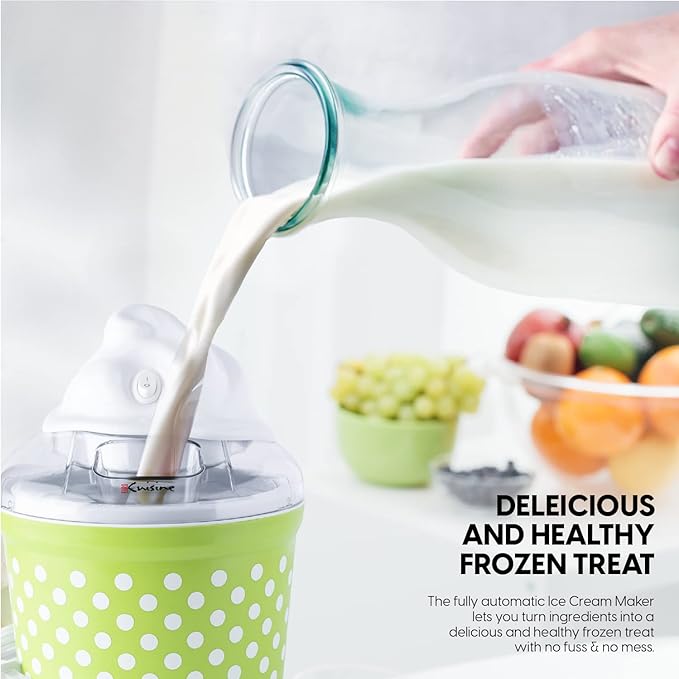 Euro Cuisine Ice Cream, Sorbet & Frozen Yogurt Maker, Homemade Gelato & Soft Serve Kids Ice Cream Maker Machine with 4 Glass Cups - Double-Insulated Freezer Bowl, Mixing Paddle, Lid - 1.5 Quart