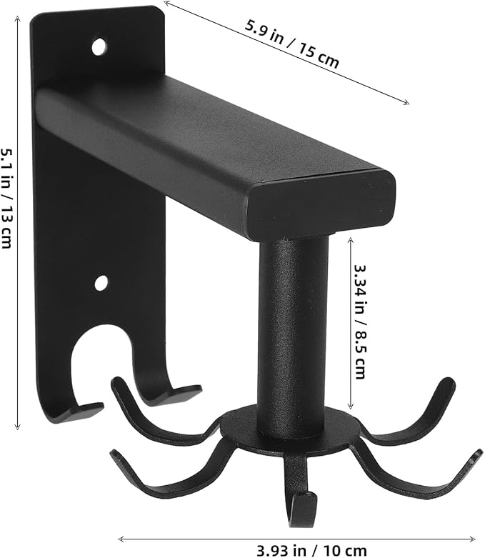 PRETYZOOM Wall Mounted Rotating Kitchen Utensil Hooks Rack, Black 6-Hook Organizer for Cooking Utensils, Space-Saving Hanging Holder for Kitchen and Bathroom Storage