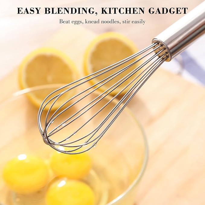 NileHome Stainless Steel Whisk Set 8" 10" 12" Kitchen Whisk Balloon Whisk Kitchen Wisk Wire Whisks for Cooking, Whisking, Blending, Beating, Stirring-3 Pack…