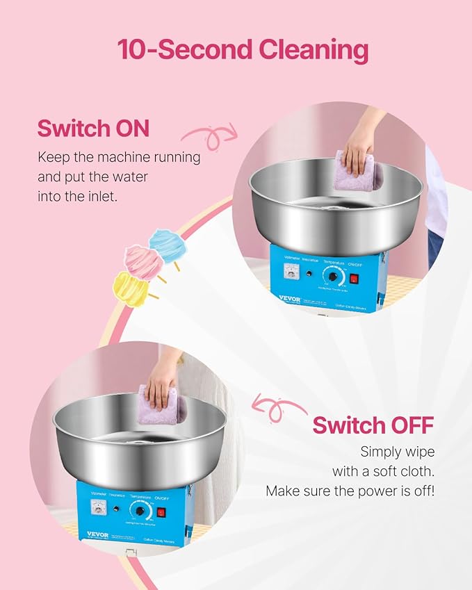 VEVOR Electric Cotton Candy Machine, 1000W Commercial Candy Floss Maker with 20.5 in Stainless Steel Bowl, Sugar Scoop, and Drawer, Easy Home Use, Perfect for Kids Birthday, Family Party, Blue