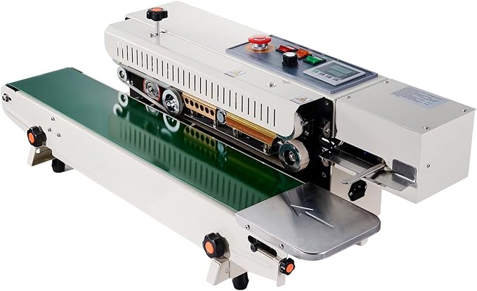 VEVOR Continuous Bag Band Sealing Machine, 0.24-0.47 in/6-12 mm Seal Width, Horizontal Band Sealer Machine with Digital Temperature Control, Bag Sealer for 0.02-0.8 mm Plastic Bags, Inflation Function