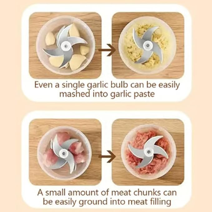 2026 Upgraded Household Electric Garlic Crusher, Capacity Electric Garlic Chopper, Mini Portable Veggie Cutter, 4 Sharp Stainless Steel Blades Mini Electric Food Chopper, Easy to Clean (White)