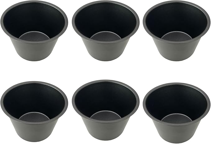 Pack of 6 Nonstick Popover Pans, Individual Miffin Cupcake Pan, Carbon Steel Yorkshire Pudding Pan, Reusable Egg Tart Molds, Large Round Oven Baking Pans - Black (3.5" x 2.2")