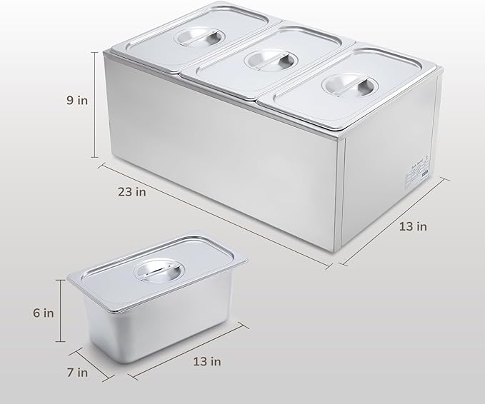 SYBO Food Warmer Commercial Grade Stainless Steel Bain Marie Easy to Clean Steam Table for Buffet Catering and Restaurants, ETL, CE ROHS Certified for Commercial, Safety (3 Sections)