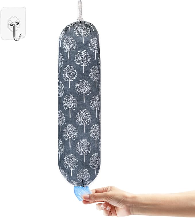 Plastic Bag Holder,Wall Mount Plastic Bag Organizer,Washable Large Grocery Bag Storage Dispenser,Shopping Bags Carrier for Home Kitchen Travelling,Free Adjustment with Drawstring,Banyan tree, 22x9"