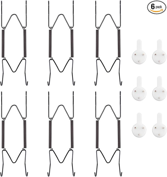 Bilillo 6 Pack Plate Hangers for The Wall, Suitable for 6''-8'' Decorative Plate,Invisible Heavy Duty Wire Plate Holder with Wall Hooks, Plate Hangers for Displaying Plates, Platter, Dish (Black)