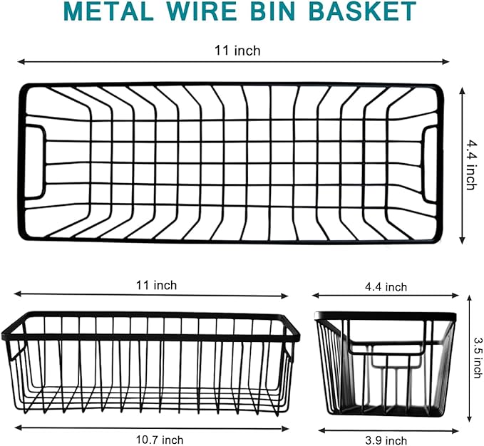 SheeChung Farmhouse Metal Wire Bin Basket with Wall Mount - Small, 4 Pack - Portable Hanging Wall Basket, Rustic Home Storage Organizer for Cabinets, Pantry, Closets, Bathroom, Kitchen,Bedroom(Black)