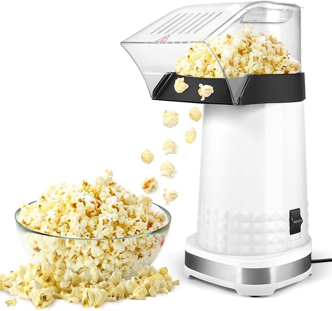 Hot Air Popper Popcorn 1200W Electric Hot Air Popcorn Maker for Family Movie Nights Home Popcorn Machine, White