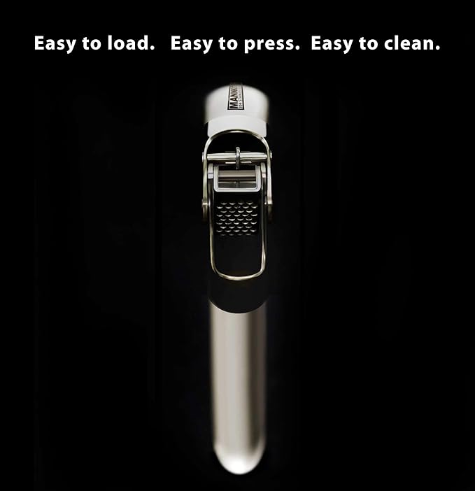 MANNKITCHEN Stainless Steel Garlic Press, Heavy Duty Professional Grade Double Lever-Assisted Garlic Mincer with High Capacity Reservoir - Easy to Clean and Rust Free Garlic Crusher