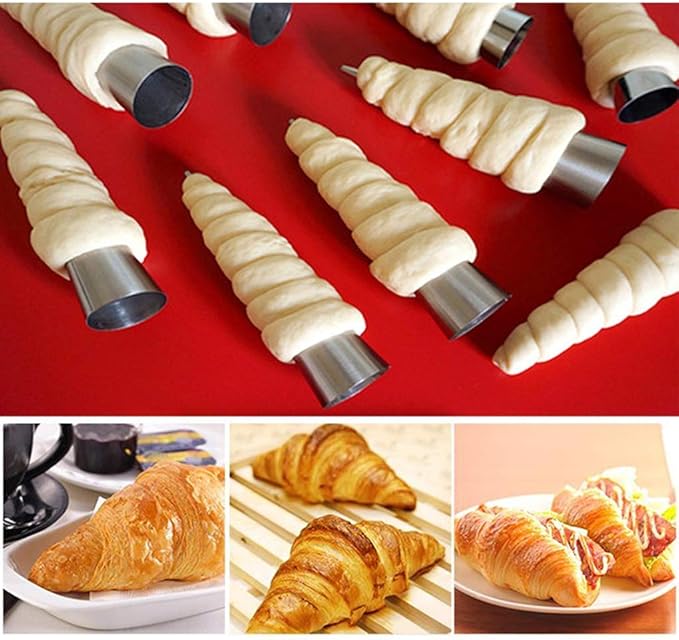 Joyeee 30 Pack Non-stick Large Cream Horn Molds - 5" Stainless Steel for DIY Cooking Danish Pastry, Lady Lock Form, Croissant Roller, Ice Cream Egg Roll