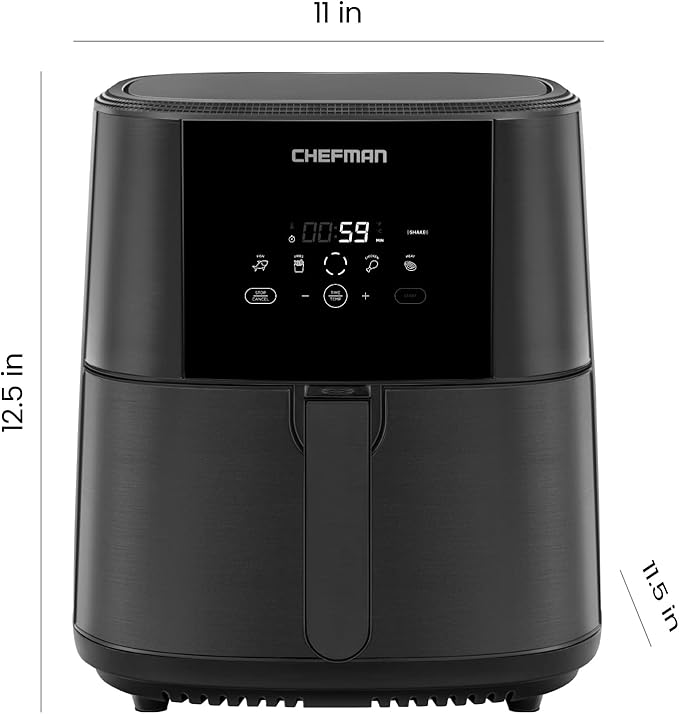 Chefman TurboFry Touch Air Fryer, 8-Qt. Family Size, with Divider Fryer Basket for Dual Cooking Action, One-Touch Digital Controls for Healthy Cooking, Nonstick Dishwasher-Safe Parts, Black