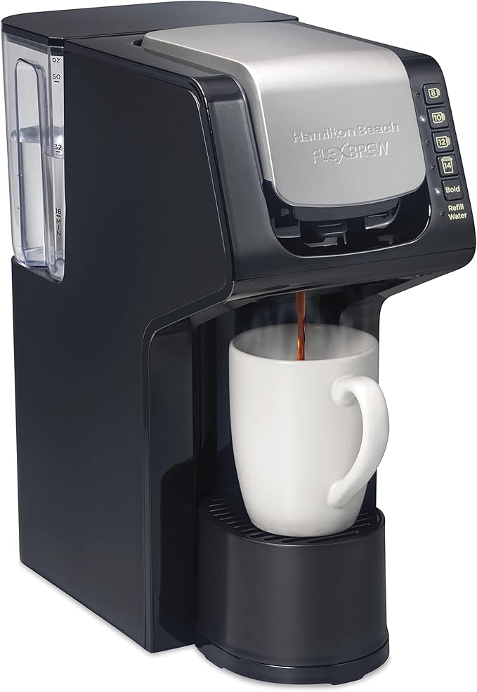 Hamilton Beach Gen 4 FlexBrew Single-Serve Coffee Maker with Removable Reservoir, Compatible with Pod Packs and Grounds, 50 oz., 4 Fast Brewing Options, Black