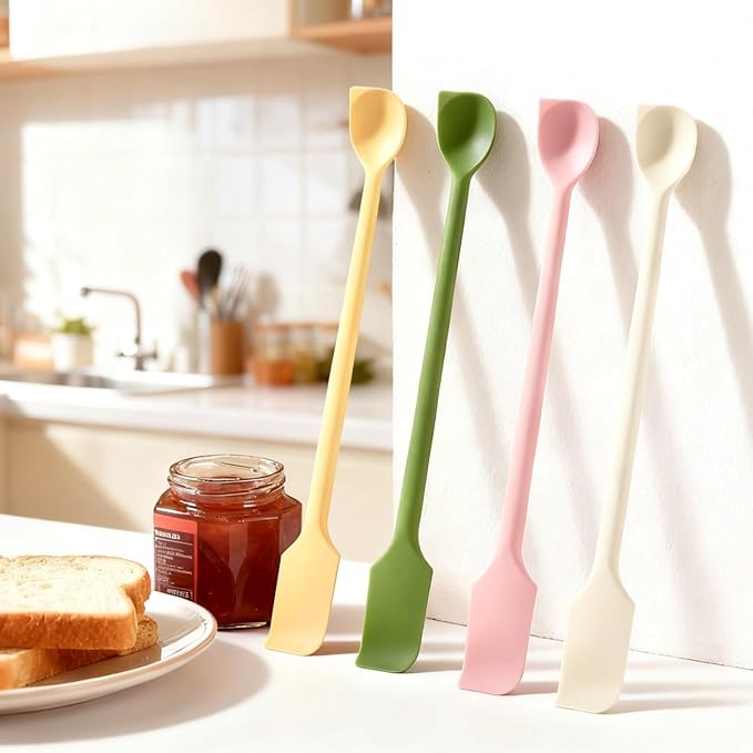 24 Pcs Silicone Spatula Set, Dual Head Mini Spatulas with Long Handle, Makeup Scraper Spatula for Kitchen, Easy to Clean, Multiple Colors