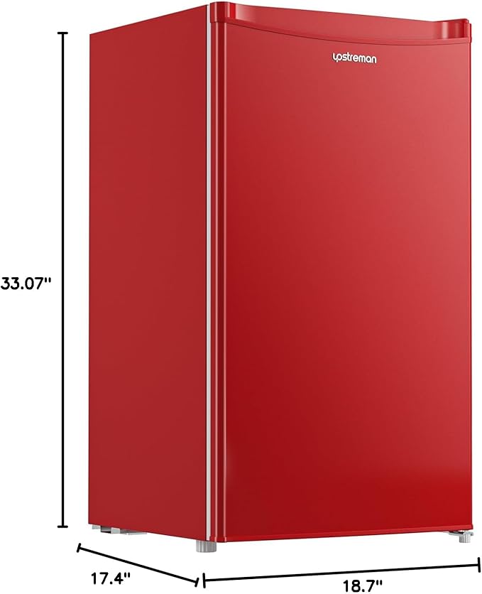 Upstreman 3.2 Cu.Ft Mini Fridge with Freezer, Single Door, Dorm Fridge, Adjustable Thermostat, Refrigerator for Dorm, Office, Bedroom, Red-BR321