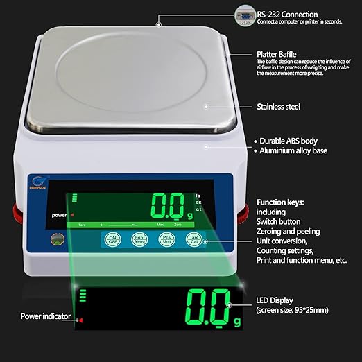 Large Range 10kg x 0.1g Precision Lab Balance Scale Grain/Gram Scale Scientific Scale Calibrated Scale Industrial Laboratory Weighing and Counting Scale Table Top Scale | for Lab, Jewelry