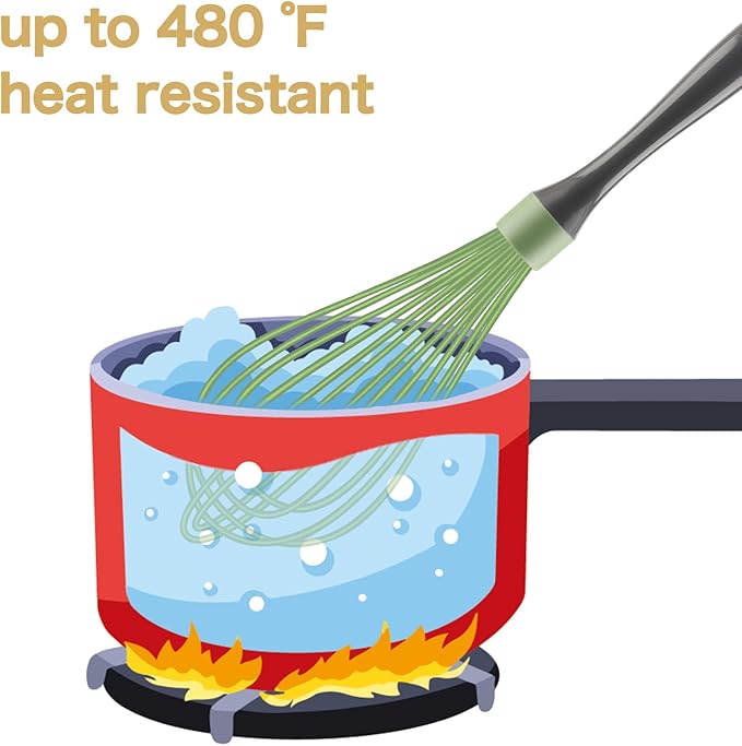 Professional Whisks, Dishwasher Safe, Stainless Steel & Silicone, Heat Resistant, 12-Inch, Green