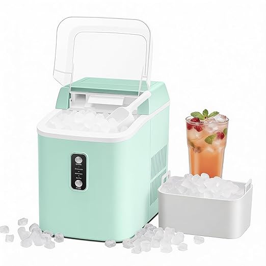 Nugget Ice Maker Countertop, Portable Ice Makers Machine with Removable Basket and Scoop, Self-Cleaning, Quiet, 6-Min Ready, 24lbs in 24Hrs, Visible, for Home, Party, RV, Camping, Green