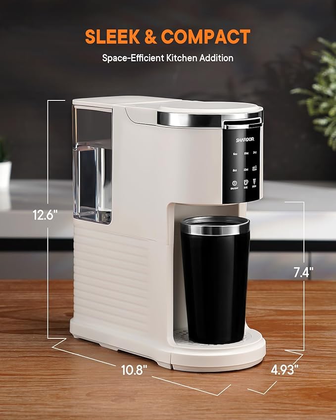 SHARDOR 3 in 1 Coffee Maker, K Cup Coffee Maker Compatible with Ground Coffee & Teas, Single Serve Coffee Machine, 6–14oz Brew Sizes, 40oz Detachable Water Reservoir, Descale Settings, White