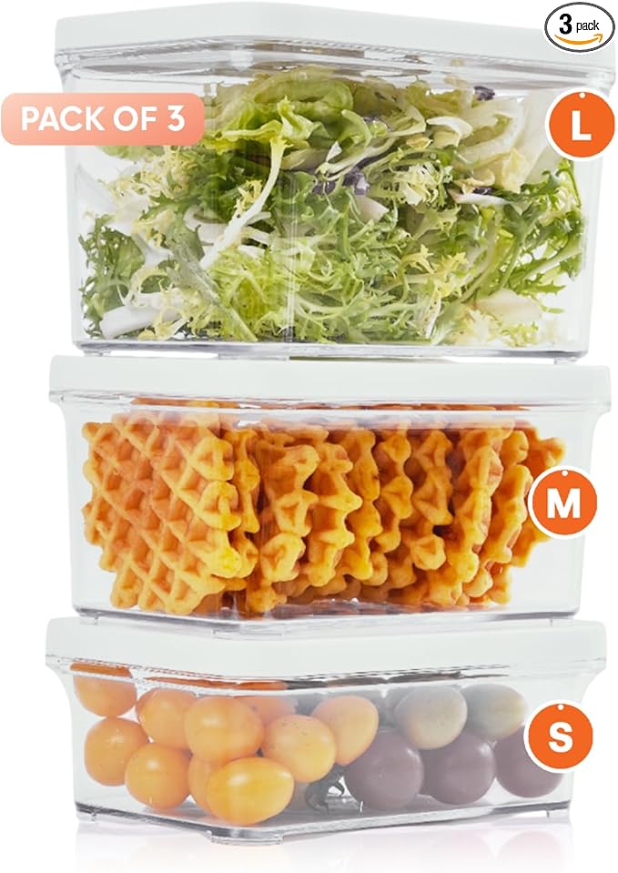 Vacuum Food Storage Canister Set (3 pcs) – BPA-Free, Durable Food Containers for Vacuum Sealer Machine, Extend Freshness 3-5X, Freezer Safe