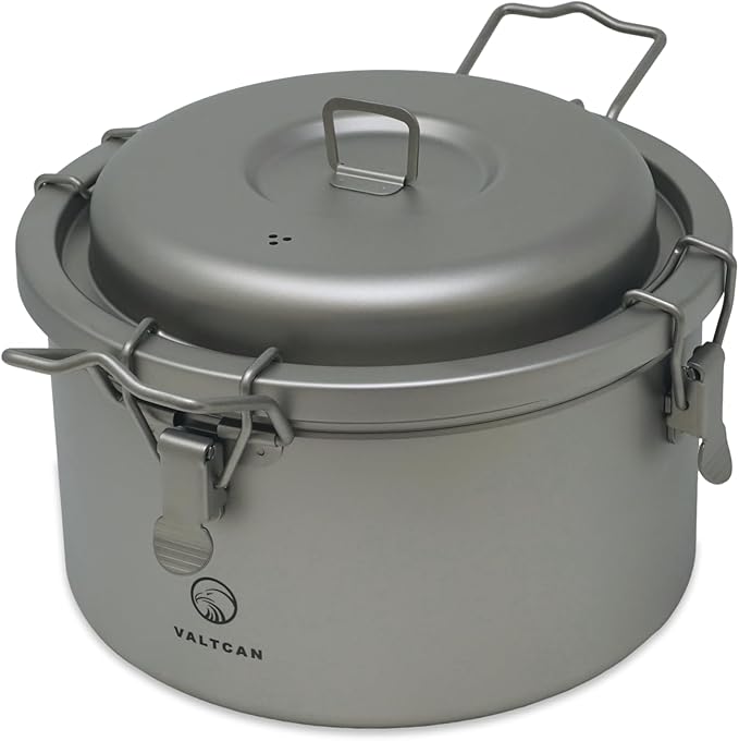 Valtcan Titanium Rice Cooker Pot 3200ml Grade 1 Pure Titanium, No Coating, Naturally Flavor-Neutral | Locking Lid, Inner Pot, 108oz, 867g Ultralight for Home & Camping