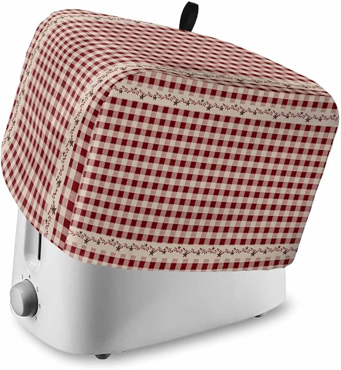 Country Star Berry Red Buffalo Plaid Soft Washable 2 Slice Toaster Dust Cover with Pockets, Dust-proof and Fingerprint Protection