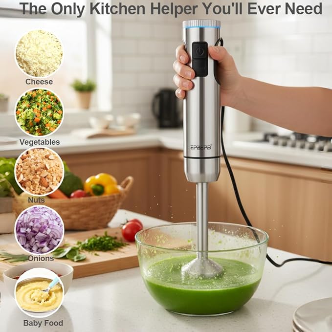 Handheld Immersion Blender Bundle, 1000W Powerful 12-in-1 Set for Smoothies,Orange Juicer,Minced meat,Milk frother,Egg Beater, Dough Hook, Vegetable Chopper, Potato Masher