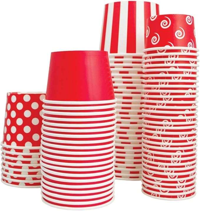 UNIQ 1000-Count 4 oz Paper Ice Cream Cups Red Color | Disposable Dessert Bowls for Ice Cream, Yogurt, Gelato | Frozen Dessert Supplies