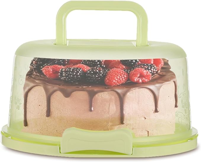 Cake Carrier With Handle - Food Grade Transparent Cover Cake Boxes | Reusable Cake Boxes | Two Sided Cake Holder | Cake Carrier With Lid Pie Cake Carrier Of Pp Polypropylene Material, Green