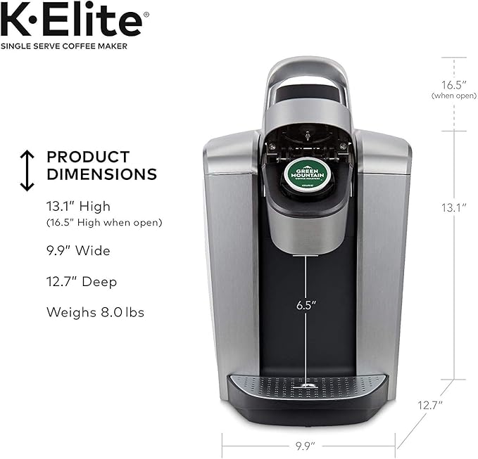 Keurig C K-Elite Maker, Single Serve K-Cup Pod Brewer, with Iced Coffee Capability, Extra Included, 75oz, Brushed Silver Plus Filter Bundle