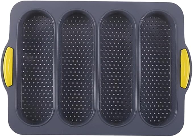4-cavity Silicone Bread Loaf Pan, Nonstick Sourdough Loaf Pan & Heat Resistant Baguette Bread Pan, Bread Pans for Homemade Bread, Silicone Molds for Baking Hoagie Rolls, Sandwich, Hot Dog Buns