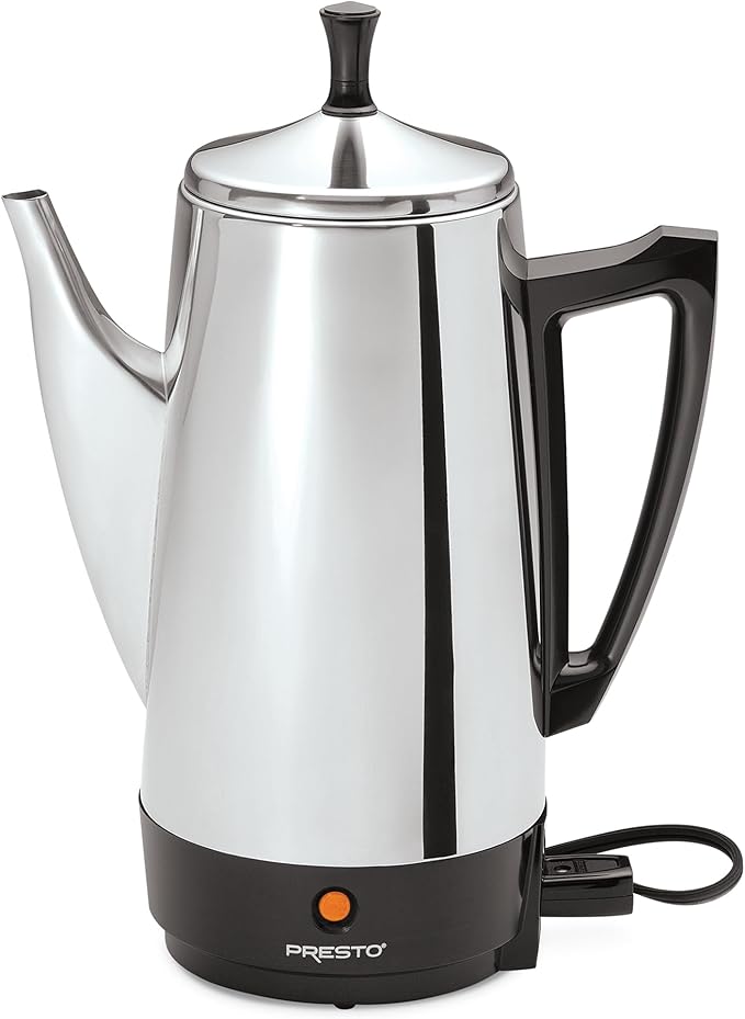 Presto 02811 Stainless Steel Electric Coffee Percolator - 12-Cups, Easy-Pour Spout, Stay-Cool Handle, Make 2-12 Cups