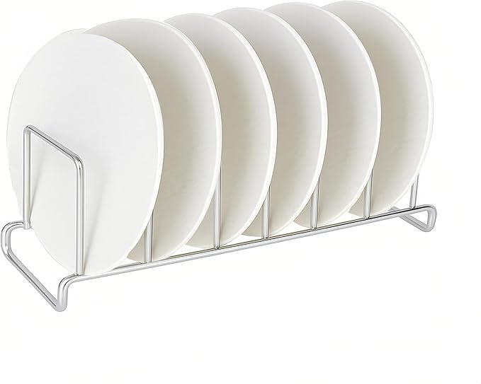 IMEEA Plate Rack 304 Stainless Steel, Vertical Dish Organizer for Cabinet & Countertop, Holds 6 Plates (8–10 Inch), 12 x 3.9 Inch Metal Dish Holder ﻿