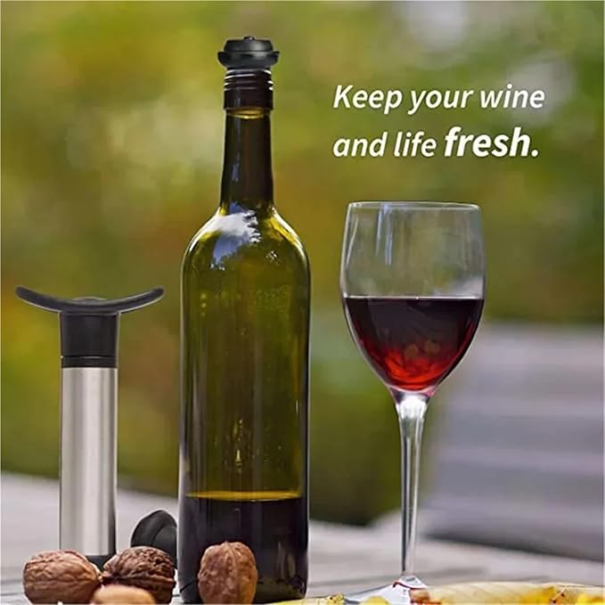 Wine Stopper 4 SET Wine Stopper With Vacuum Pump Preserver Aerator Rubber Black