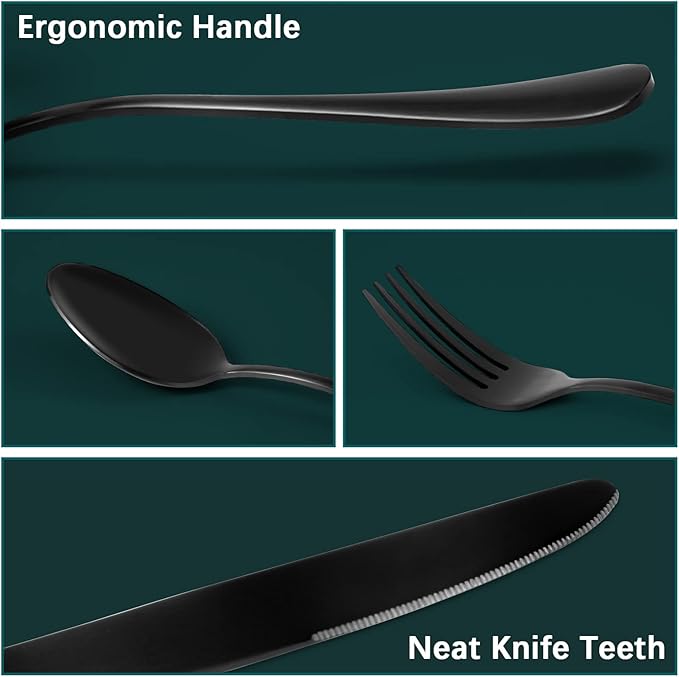Briout Matte Black Silverware Set, Stainless Steel Cutlery Set Service for 4, Black Flatware Utensil Set Include Fork Knife Spoon for Kitchen Home Restaurant, Premium Tableware