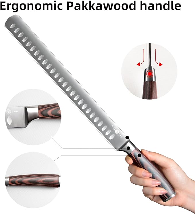 Turkey Carving Knife, 12 Inch High Carbon Stainless Steel Super Sharp BBQ Knife With Ergonomic Solid Wood Handle, Perfect For Thanksgiving And Christmas