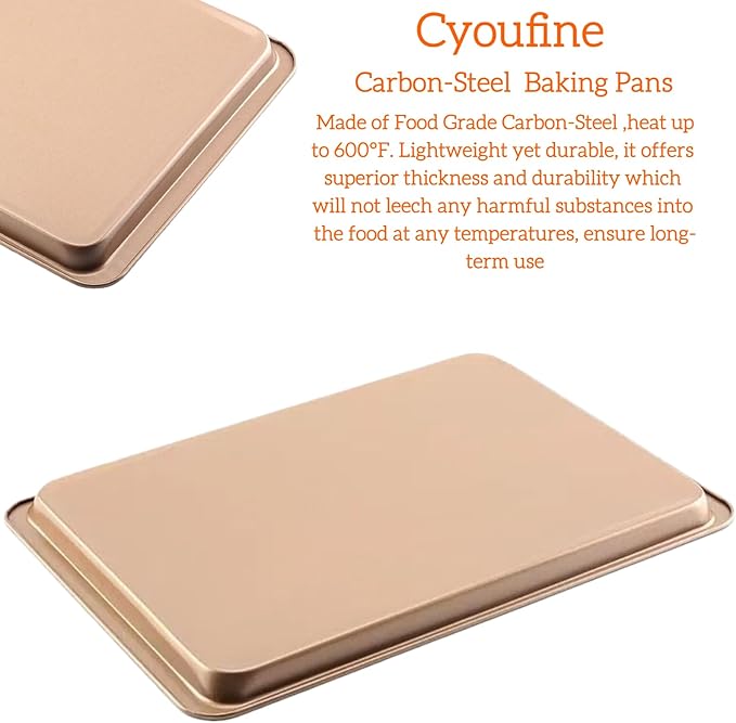 14.5 Inch Baking Sheet Pan, Stainless Carbon-Steel Cookie Tray for Baking, Gold Nonstick Baking Sheet for Kitchen Replacement Toaster Oven Tray.