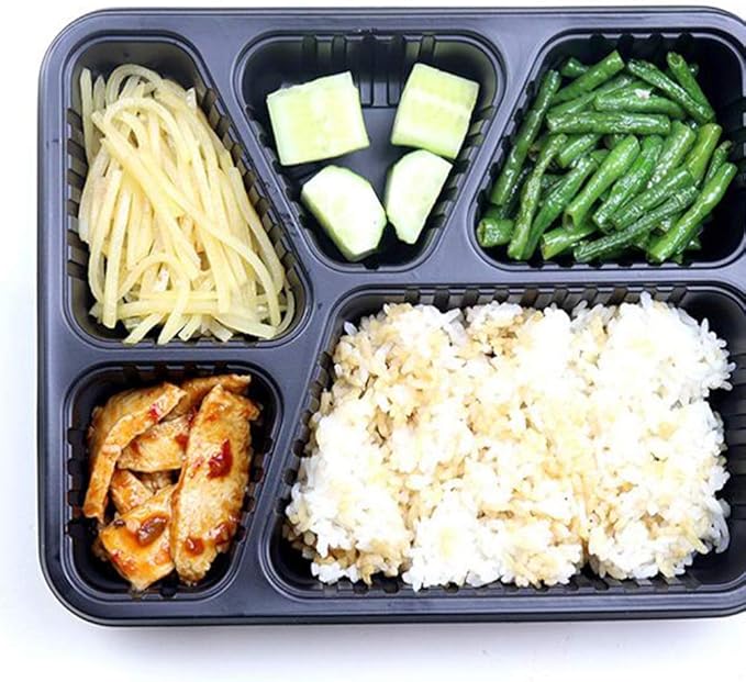 Hemoton 5 Compartment Meal Prep Containers 30 Pack 45Oz Stackable Food Storage Boxes with Lids Microwave Safe Disposable Bento Boxes for Meal Prep Takeout Restaurant Use
