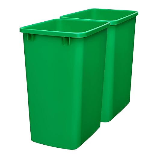 Rev-A-Shelf Polymer Replacement 35 Quart Trash Bin Recycle Waste Garbage Container for Kitchen Cabinet Pullouts, Green, 2 Pack, RV-35-19-2