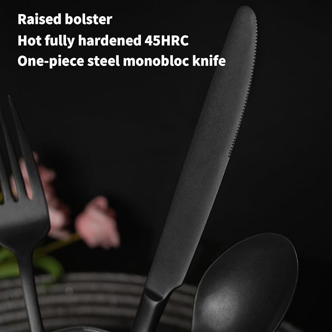 Alata Kate Black Tumbled 20-Piece Silverware Set,Service for 4,Stainless Steel Flatware Set,Tumbled Cutlery Set,Dishwasher Safe