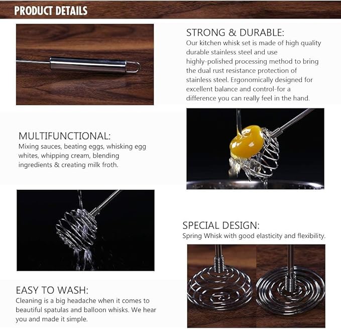 Whisk, Stainless Steel Spring Whisk, Balloon Whisk Egg Beater for Blending, Whisking, Beating, or Stirring
