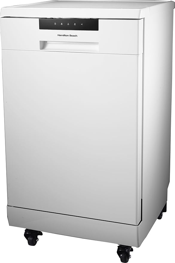 HAMILTON BEACH Portable Dishwasher with Wheels, 19in Wide, 8 Place Settings Capacity, White