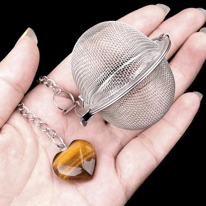 5 Pcs Tea Filter Stainless Steel with Heart Crystal Energy Stone Tea Strainers with Fine Mesh Extend Chain Hook Tea Ball Infuser for Loose Tea Leaves Spices Seasonings