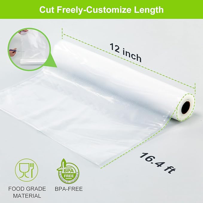 MAGIC SEAL Vacuum Sealer Bags, 3 Rolls 12’’ × 16.4’ Textured Vac Seal Bags for Food Storage, Sous Vide and Meal Prep, BPA Free, Commercial Grade - NOT Work with MAGIC SEAL MS175 Vac Sealers