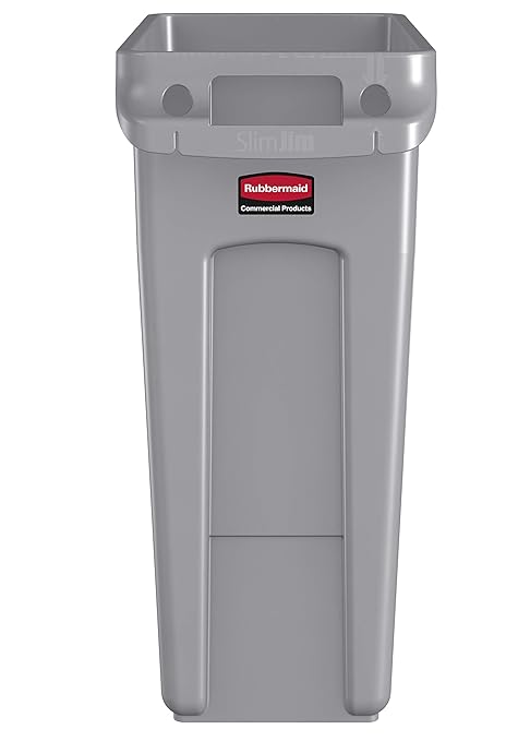 Rubbermaid Commercial Products Slim Jim Trash/Garbage Can with Venting Channels, 16-Gallon, Gray, for Kitchen/Office/Workspace, Pack of 4