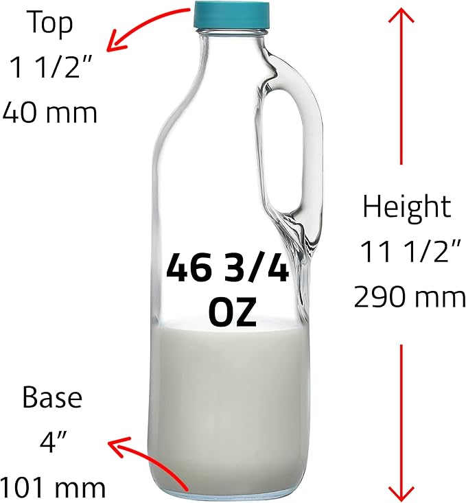 2 Pc 47oz Clear Glass Pitchers with Handles and Lids - Airtight Refrigerator Water Juice Jugs for Kitchen