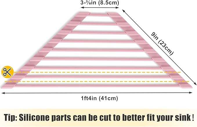 Tomorotec Compact Silicone-Coated Triangle Dish Drying Rack for Sink Corner - Foldable Stainless Steel Over-The-Sink Organizer and Storage Shelf (Pink)