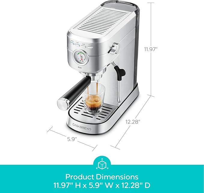 CASABREWS CM5418ECO Espresso Machine 20 Bar, PFAS-Free Espresso Maker with Steam Wand, Stainless Steel Coffee Machine with 34oz Removable Water Tank for Cappuccino, Small Latte Machine, Silver