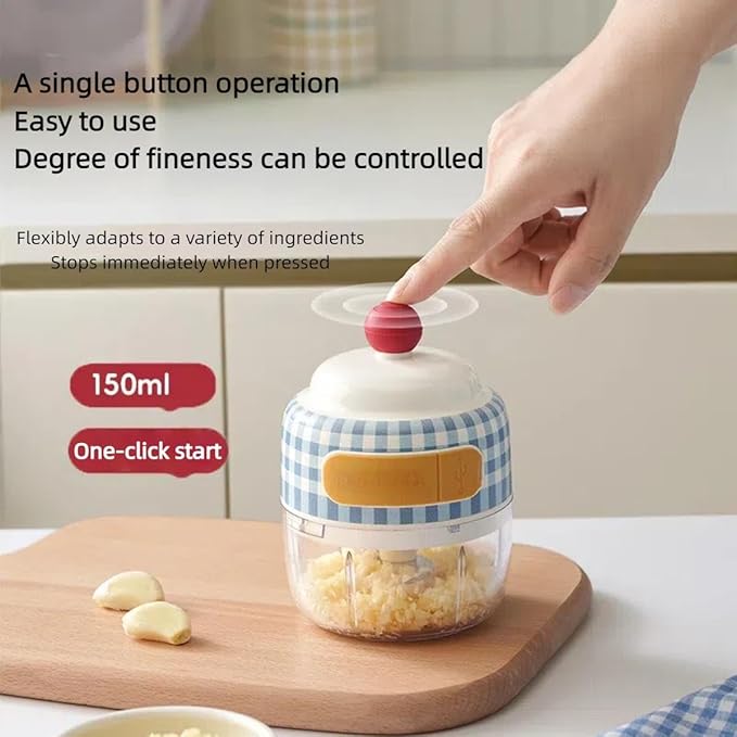 Velytycheon150ML Electric Garlic Chopper, Cordless Mini Chopper for Garlic Onion Ginger, USB Rechargeable Portable Vegetable Blender for Kitchen Cooking, Baby Food, Meat, Chili, Fruit (Blue)
