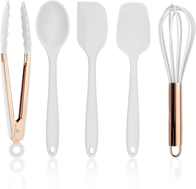 COOK WITH COLOR Silicone Cooking Utensils, Kitchen Utensil Set, Easy to Clean Silicone Kitchen Utensils, Cooking Utensils for Nonstick Cookware, Kitchen Gadgets Set, Standard, White